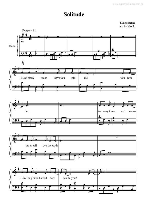 Partitura da música Solitude