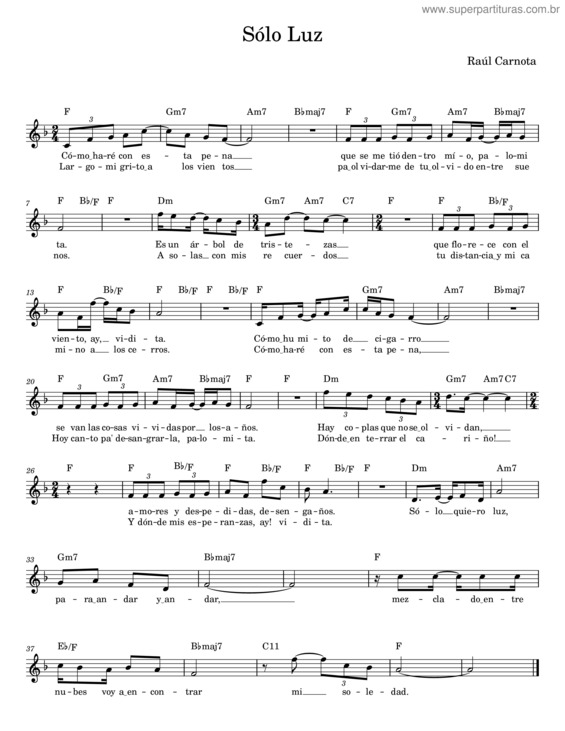 Partitura da música Sólo Luz – Raúl Carnota v.2