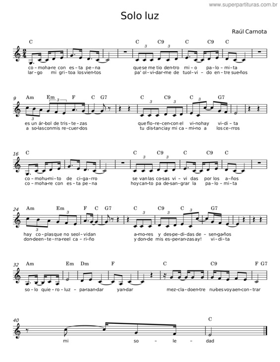 Partitura da música Sólo Luz – Raúl Carnota
