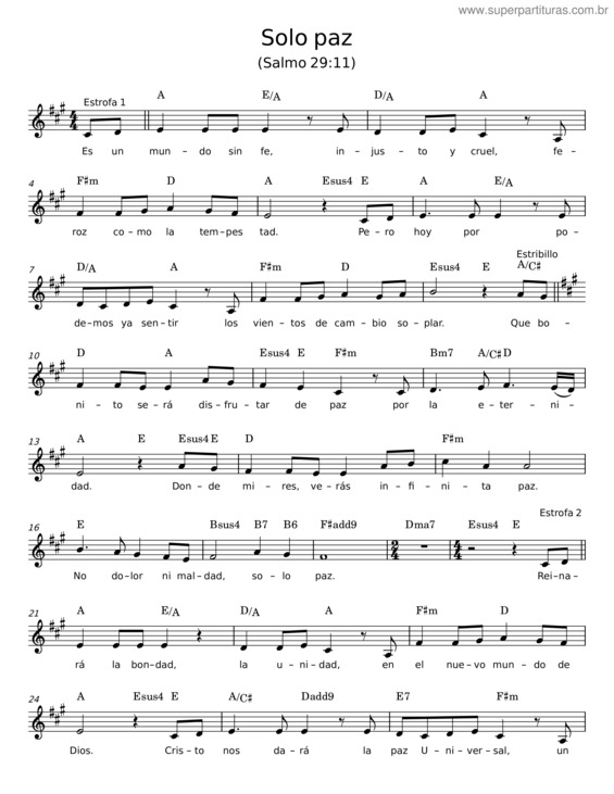 Partitura da música Solo Paz