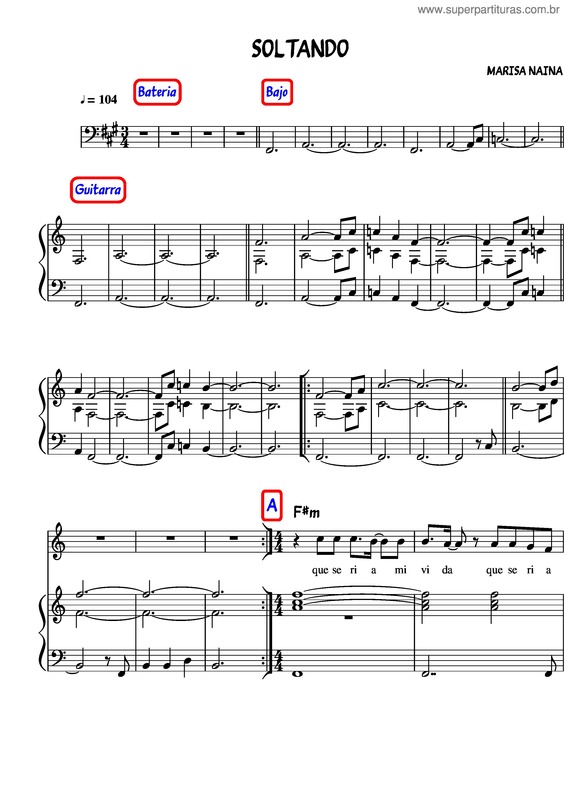 Partitura da música Soltando – Score