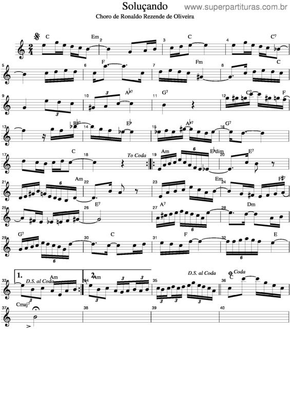 Partitura da música Soluçando