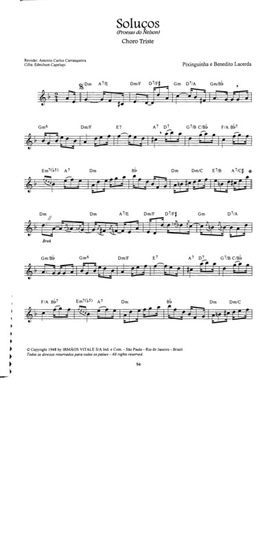 Partitura da música Soluços v.9