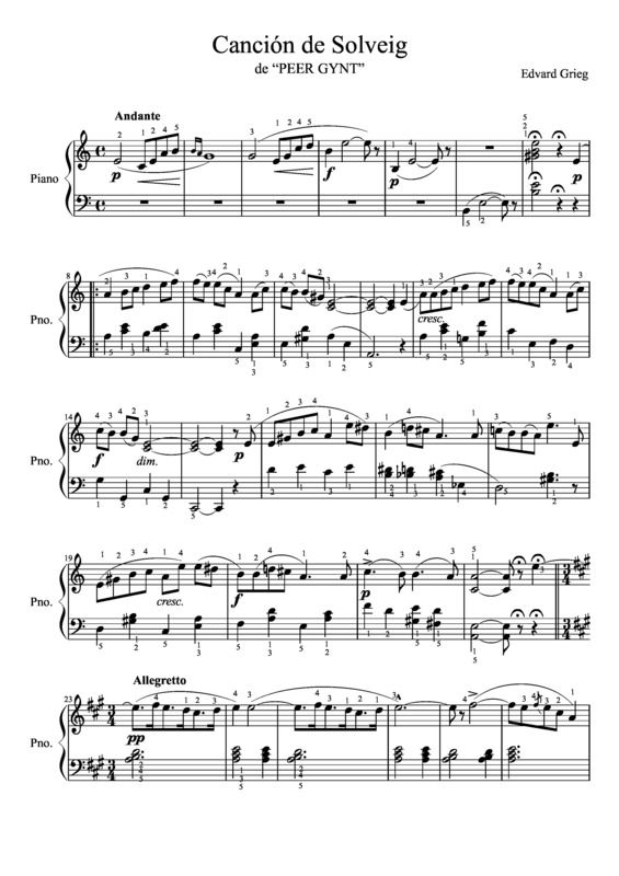 Partitura da música Solveigs Song