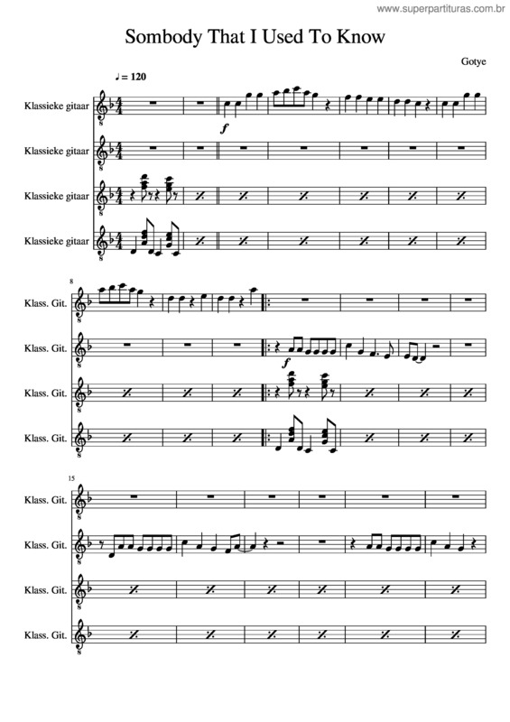Partitura da música Sombody That I Used To Know – Gotye