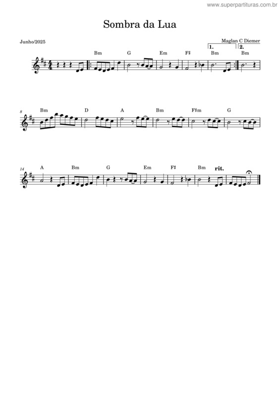 Partitura da música Sombra Da Lua – Maglan Diemer