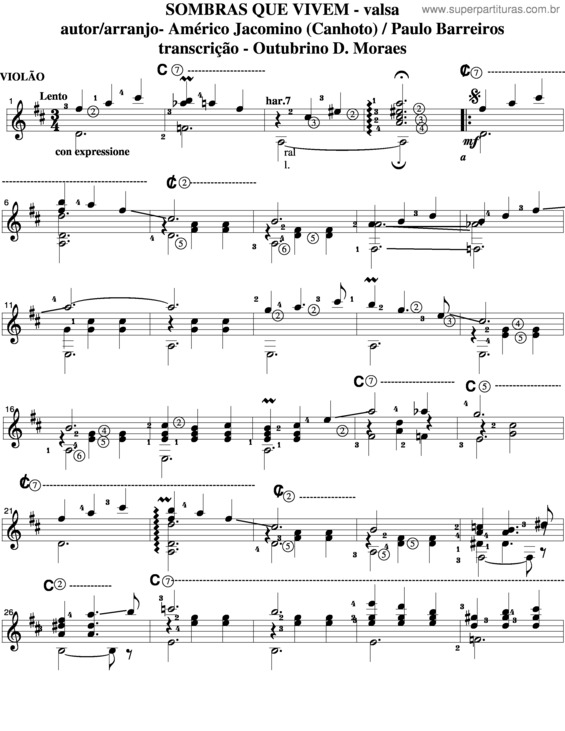 Partitura da música Sombras Que Vivem