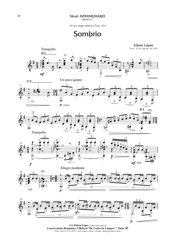 Partitura da música Sombrio