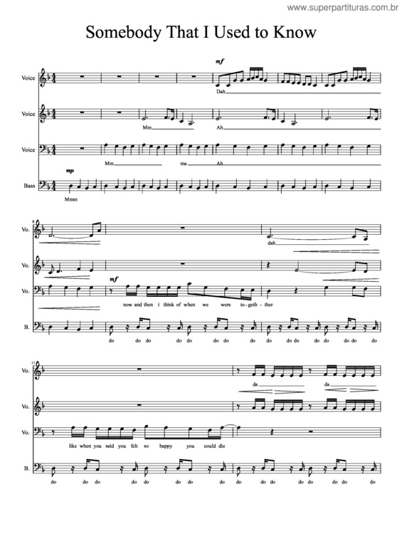 Partitura da música Somebody I Used To Know –Gotye
