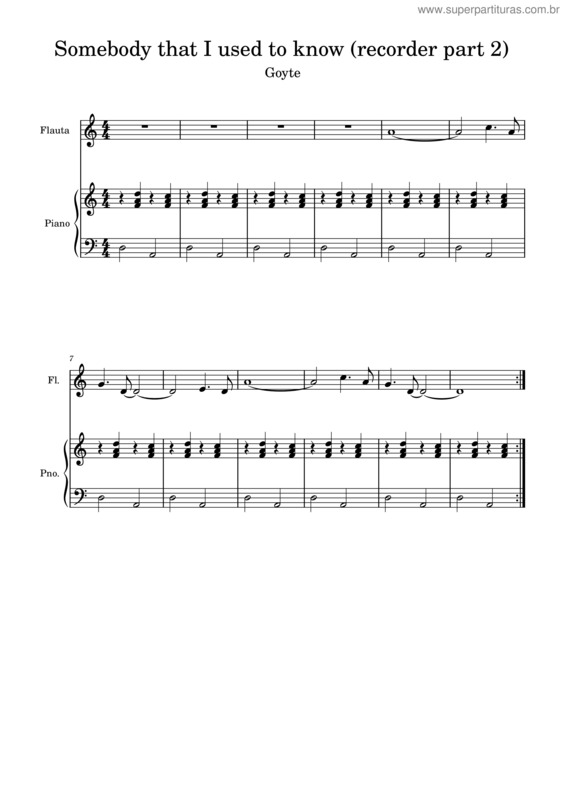 Partitura da música Somebody That I Used To Know. – Gotye
