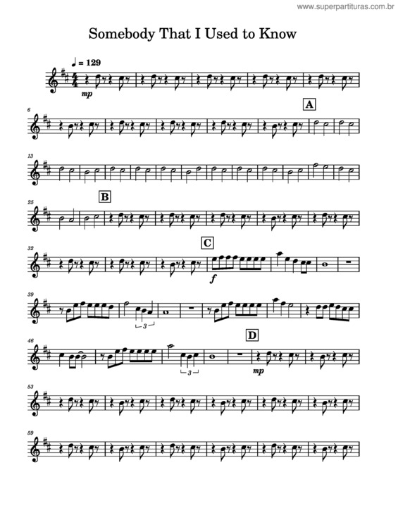 Partitura da música Somebody That I Used To Know – Alto Sax