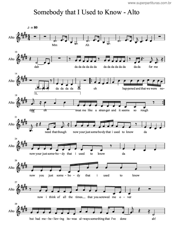 Partitura da música Somebody That I Used To Know – Alto v.2