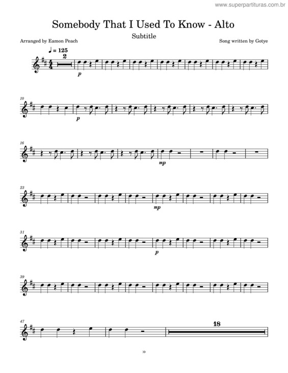Partitura da música Somebody That I Used To Know – Alto v.3