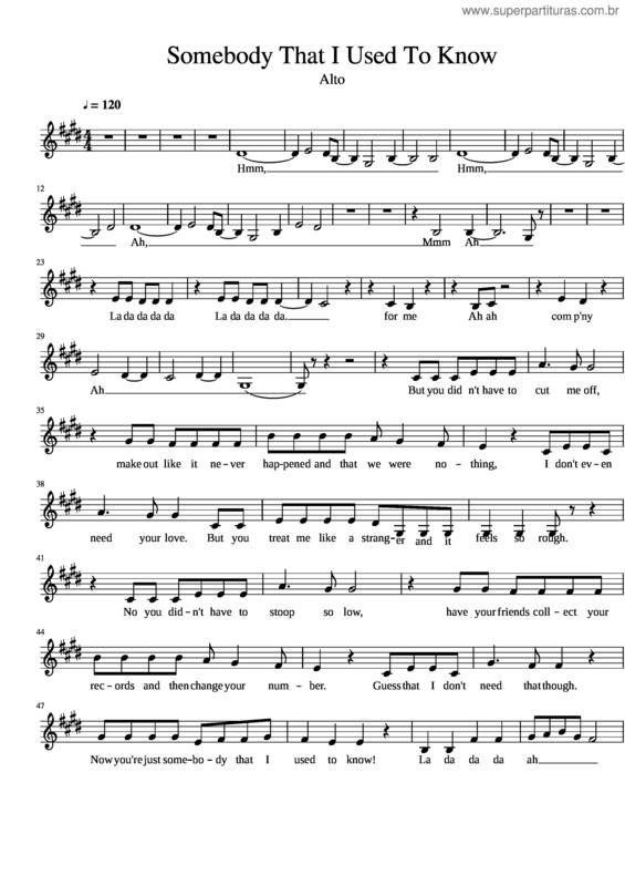 Partitura da música Somebody That I Used To Know – Alto v.4