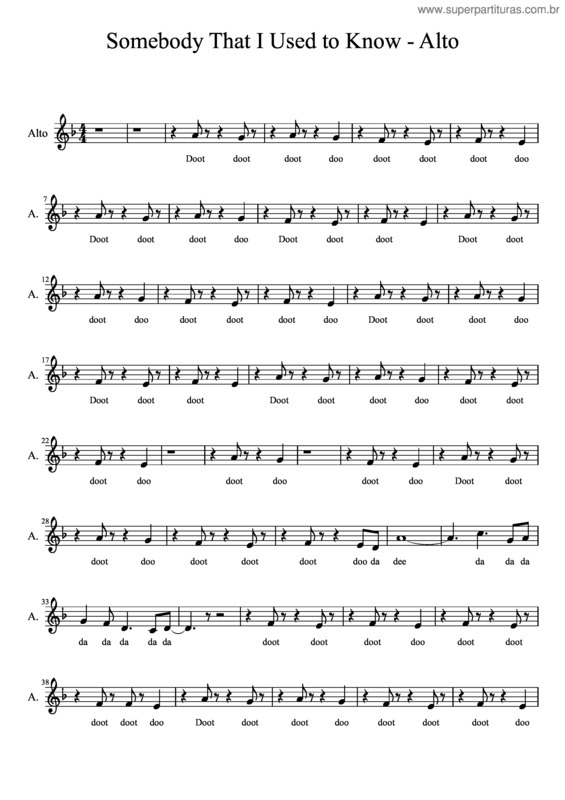 Partitura da música Somebody That I Used To Know – Alto