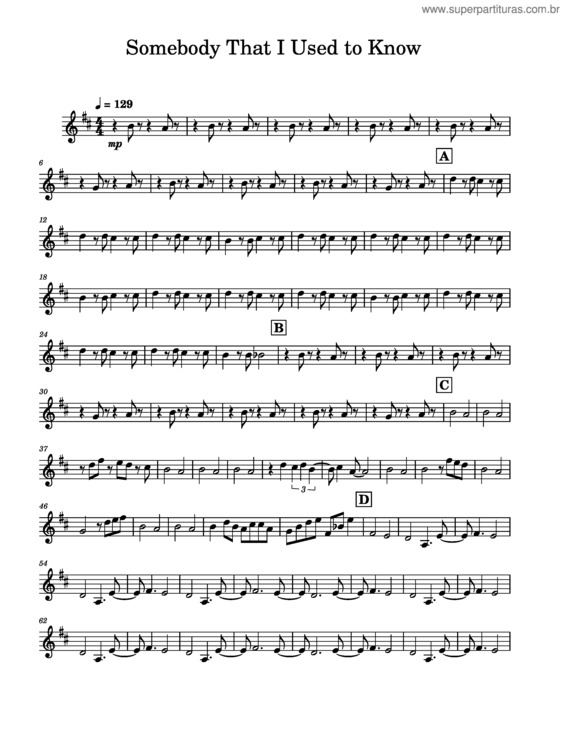 Partitura da música Somebody That I Used To Know – Bari Sax