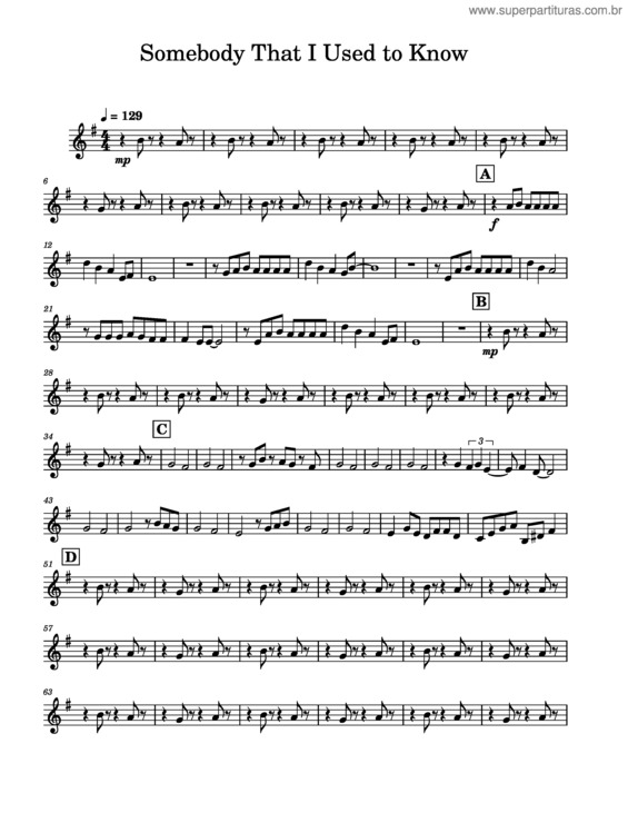 Partitura da música Somebody That I Used To Know – Baritone