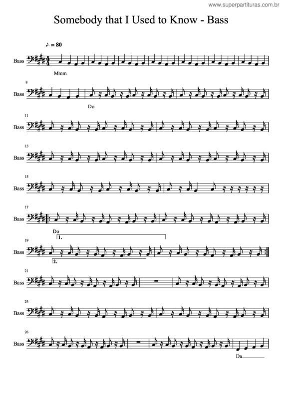 Partitura da música Somebody That I Used To Know – Bass v.2