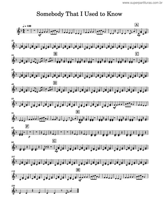 Partitura da música Somebody That I Used To Know – Bells