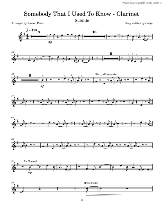 Partitura da música Somebody That I Used To Know – Clarinet v.2