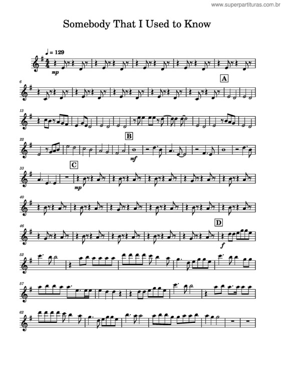 Partitura da música Somebody That I Used To Know – Clarinet