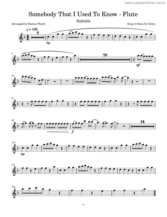Partitura da música Somebody That I Used To Know – Flute