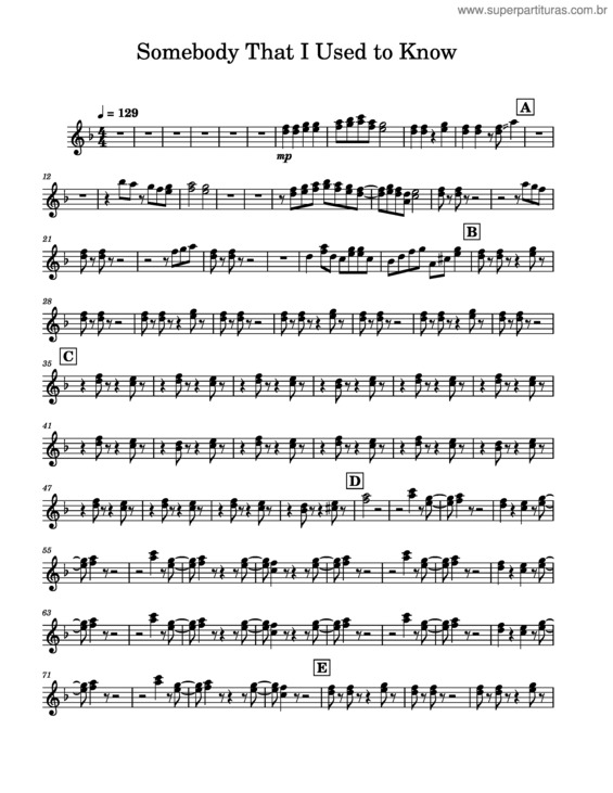 Partitura da música Somebody That I Used To Know – Flutes