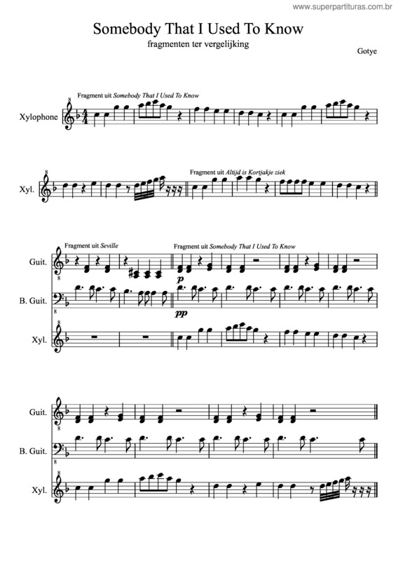 Partitura da música Somebody That I Used To Know – Fragmenten Ter Vergelijking