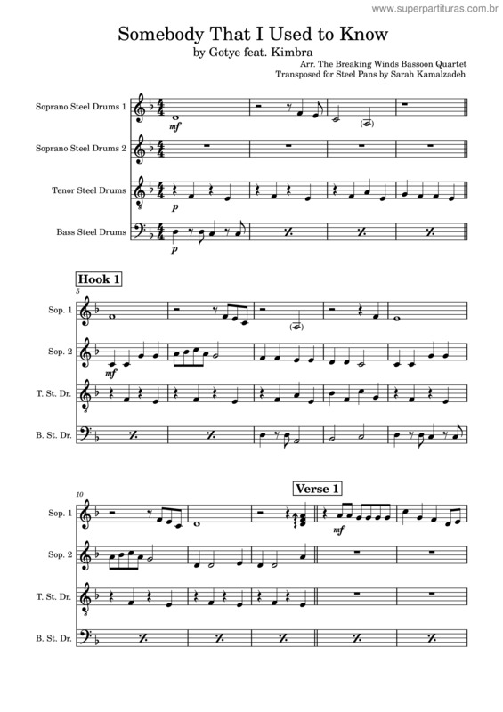 Partitura da música Somebody That I Used To Know – Gotye Somebody That I Used To Know – Gotye For Pans