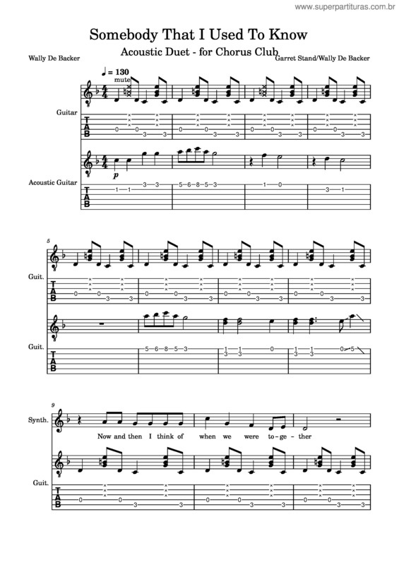 Partitura da música Somebody That I Used To Know – Gotye Somebody That I Used To Know – Rev Ii