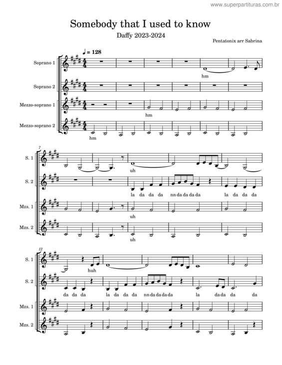 Partitura da música Somebody That I Used To Know – Gotye Somebody That I Used To Know