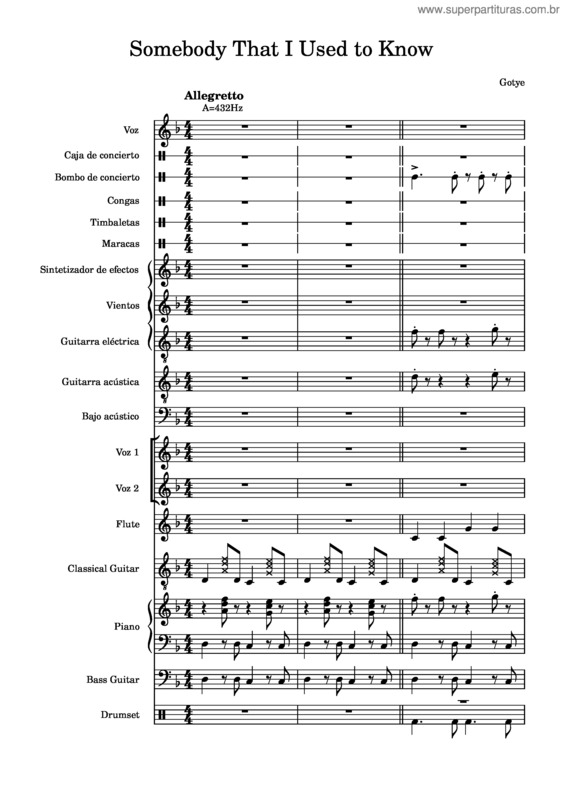Partitura da música Somebody That I Used To Know – Gotye v.10