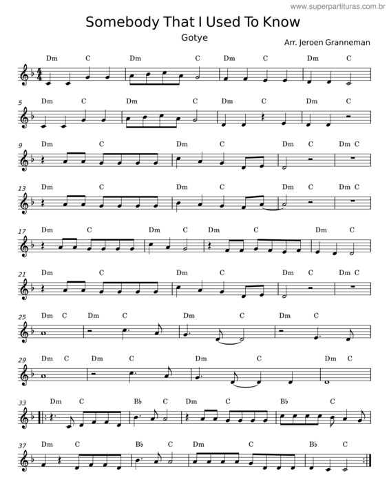 Partitura da música Somebody That I Used To Know – Gotye v.16