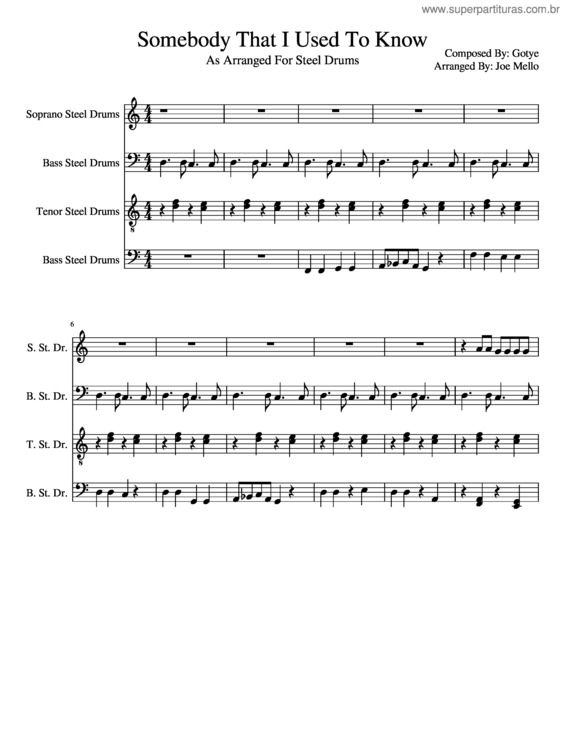 Partitura da música Somebody That I Used To Know – Gotye v.2