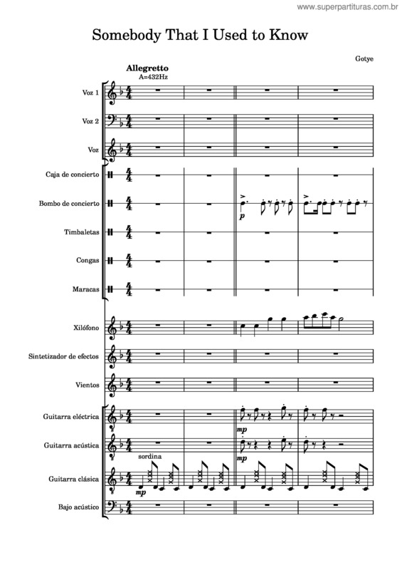 Partitura da música Somebody That I Used To Know – Gotye v.6