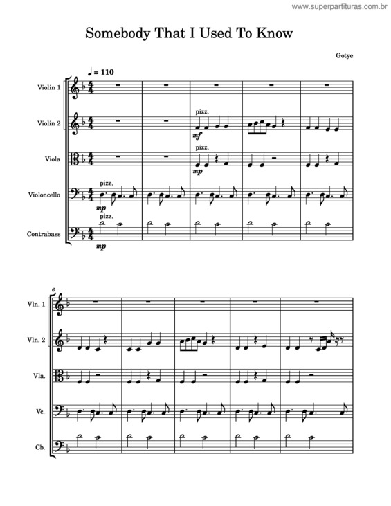 Partitura da música Somebody That I Used To Know – Gotye v.8