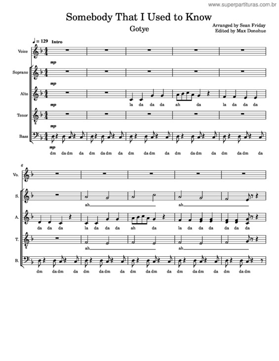 Partitura da música Somebody That I Used To Know – Gotye