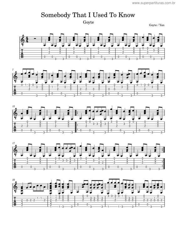 Partitura da música Somebody That I Used To Know – Goyte Somebody I Used To Know – Goyte Cover