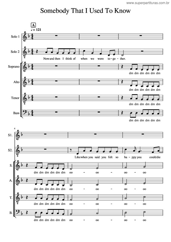 Partitura da música Somebody That I Used To Know – Livglee