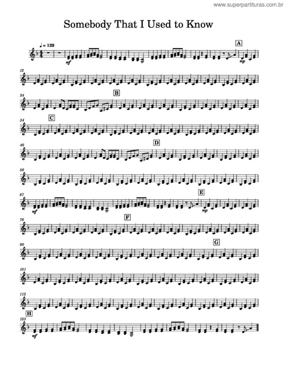 Partitura da música Somebody That I Used To Know – Marimba