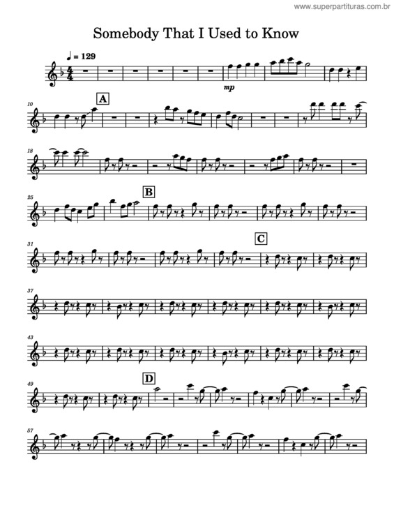 Partitura da música Somebody That I Used To Know – Piccolo
