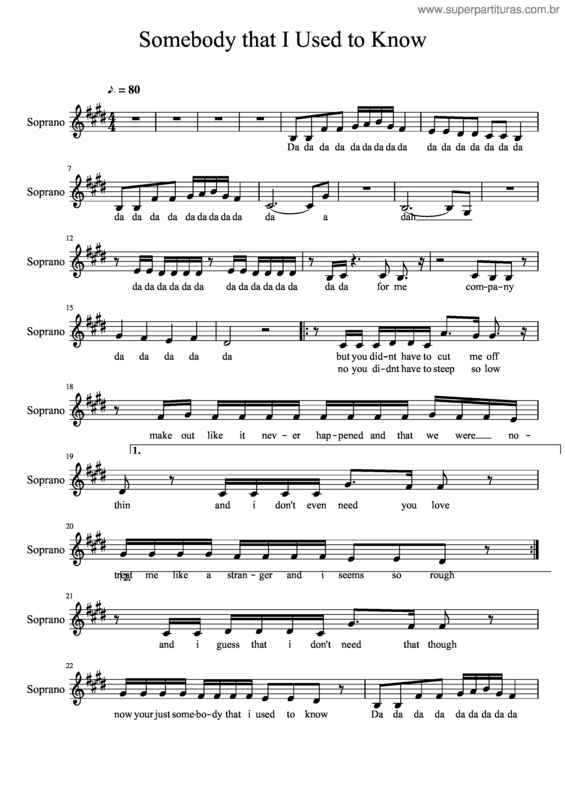 Partitura da música Somebody That I Used To Know – Soprano v.3