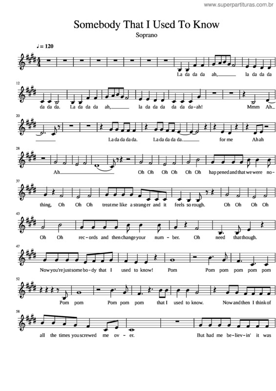 Partitura da música Somebody That I Used To Know – Soprano v.4