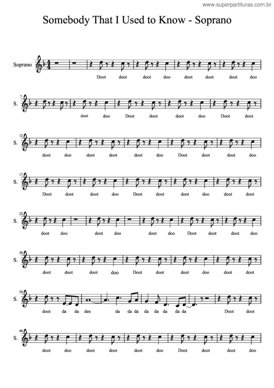 Partitura da música Somebody That I Used To Know – Soprano
