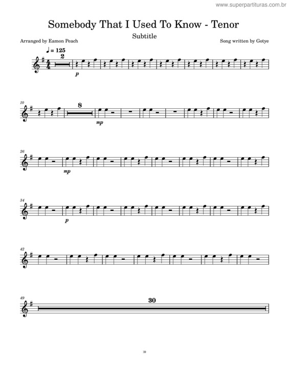 Partitura da música Somebody That I Used To Know – Tenor v.3