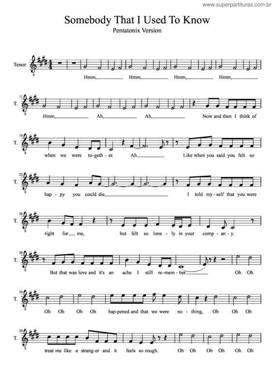 Partitura da música Somebody That I Used To Know~ Baritone ~Scott Part