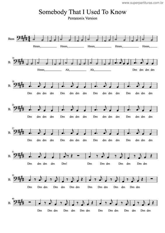 Partitura da música Somebody That I Used To Know~ Bass ~ Avi Part