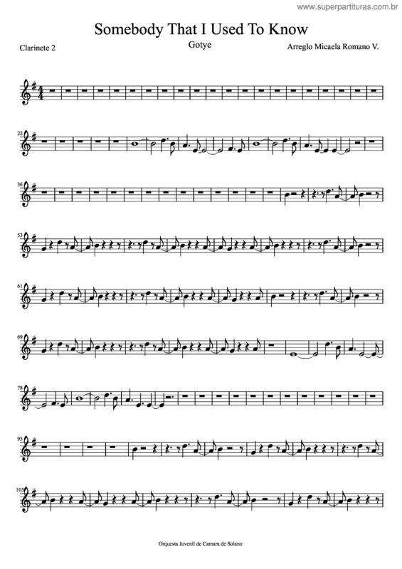 Partitura da música Somebody That I Used To Know– Clarinete 2