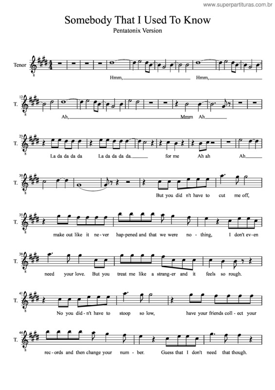 Partitura da música Somebody That I Used To Know ~Soprano ~ Kirstie Part