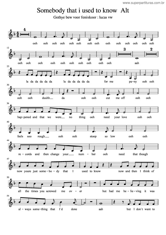 Partitura da música Somebody That I Used To Know Alt